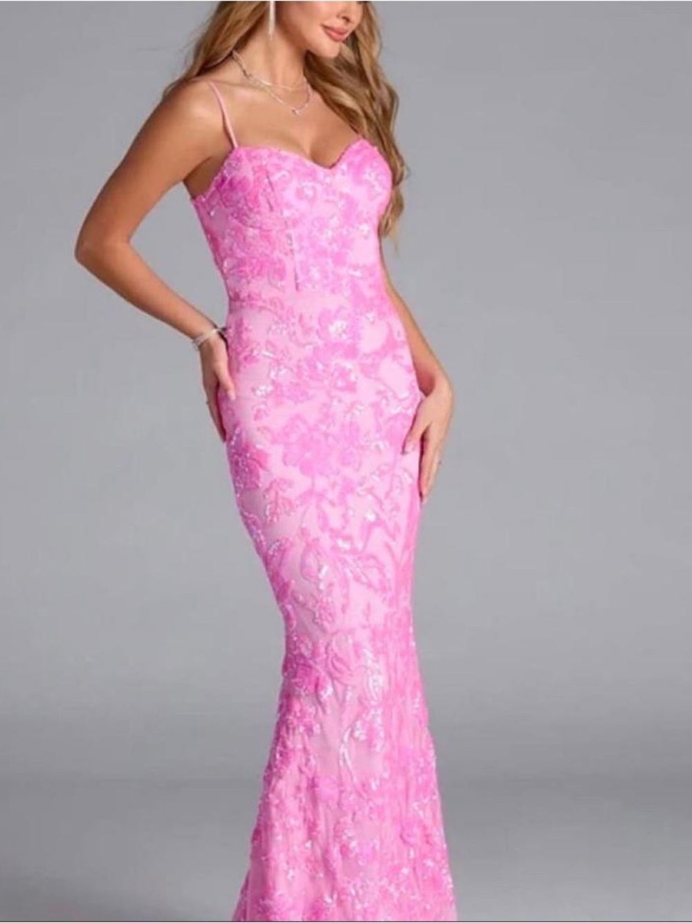 Windsor Hot Pink Sequin Floral Strap Dress